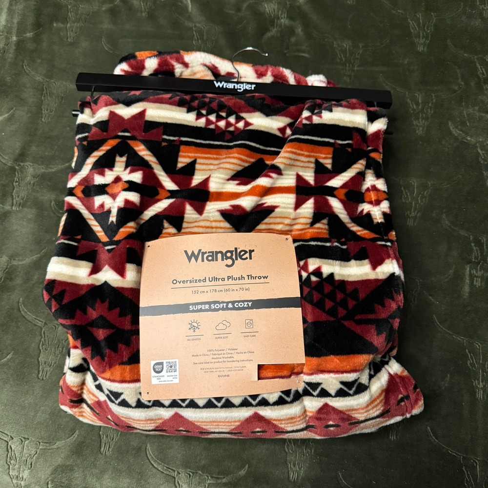 Wrangler Ultra Plush Throw Unisex 60x70 Multi New Southwestern Geometric Blanket